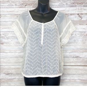 American Eagle Ivory Eyelet Sheer Short Sleeve Blouse